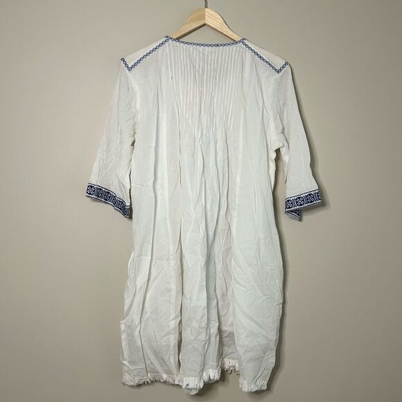 Anthropologie x Raga White Embroidered Sequin Button Front Midi Dress Size Large - Picture 10 of 11